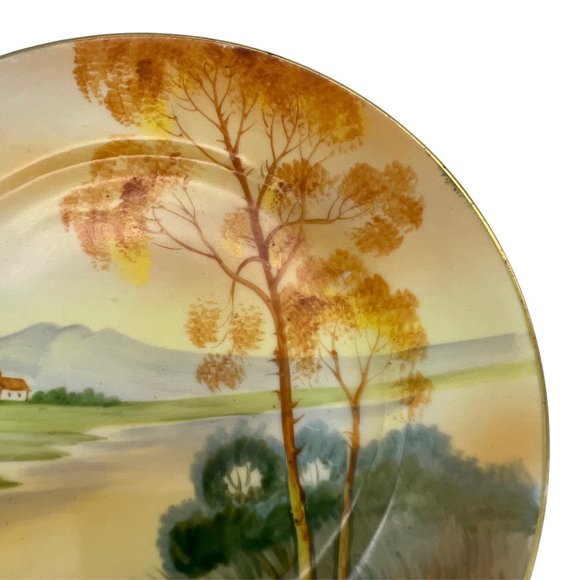 Handpainted Nippon Bread Plate Farm Scene Mountains "M" Backstamp 6.5" Porcelain - Picture 2 of 6